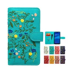 SC-03K SCV39 ケース カバー GALAXY S9+ ケース カバー ボタニカル 花 刺繍 (c.ターコイズ GALAXY S9+)