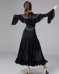 新品 未使用  新作 ロングワンピース　ダンス練習着　スタンダード、ラテン兼用　ストーン付き 社交ダンスドレス ラテンダンス衣装 レッスンウェア ステージ衣装