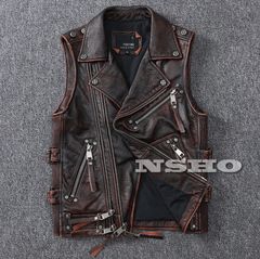 カウハイド 本革 メンズ レザーベスト 皮ベスト ジレ ヴィンテージ加工 デザイナーズ ベジタブルタンニンなめし 牛革