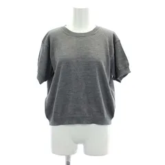 ミュウミュウ miumiu バックリボンニット カットソー 半袖 バイカラー ウール 36 グレー 黒 ブラック MMN802