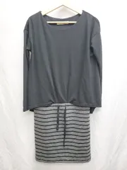 ◇ Θ GALLARDAGALANTE 切替　ボーダー　ドロスト 長袖 膝下 ワンピース サイズF ブラック レディース P  【1409250028151】