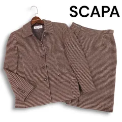 SCAPA スキャパ 秋冬★ ウール ツイード 千鳥柄 ジャケット スカート セットアップ Sz.38　レディース