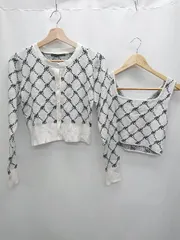 ◇ Heather ヘザー カーディガン カットソー アンサンブル サイズＦ ホワイト ブラック レディース P  【1406240011636】