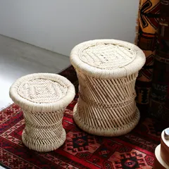 【新品】REED STOOL【大小 2個セット】[スツール サイドテーブル 軽量 持ち運び ジュート 葦 民芸 天然素材 素朴 ナチュラル 入れ子式 コンパクト 経年変化 インテリア おしゃれ]