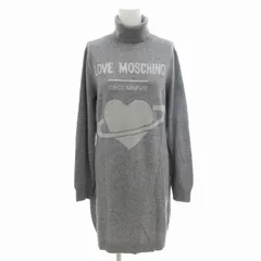 ラブモスキーノ LOVE MOSCHINO ニットワンピース ラメ ハート カシミヤ混 ひざ丈 長袖 タートルネック XL グレー /FF ■ECのサムネイル