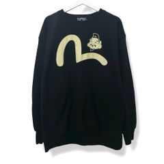 EVISU エヴィス カモメ・エビス顔プリント クルーネックプルオーバースウェット トレーナー 44 ブラック カモメ刺繍 メンズ 秋 recollect有明ガーデン店 38 NO.00536Y T