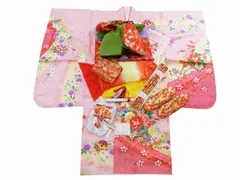 7歳用 フルセット 正絹 絞り柄 絵羽 四ッ身着物 結び帯 大寸 箱せこセット ピンクの着物 7kk-88