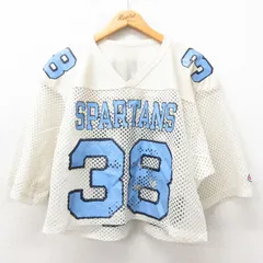 L/古着 チャンピオン champion 半袖 ビンテージ フットボール Tシャツ メンズ 80s 38 ショート丈 メッシュ地 Vネック 生成り ユニフォーム 