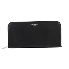 SAINT LAURENT PARIS サンローランパリ ラウンドジップウォレット 長財布 534290 グレインパウダーテクスチャードレザー ブラック シルバー金具 ロングウォレット 【本物保証】