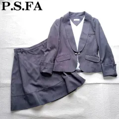 【秋冬/美シルエット/美品】P.S.FA パーフェクトスーツファクトリー スカートスーツ 9号(M) 灰 レディース/ビジネス/フォーマル/ショールカラー