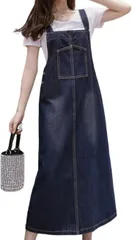 OJUMAH スカート レディース デニム サロペット ジャンパースカート ゆったり ロング ワンピース カジュアル 春 夏 秋( Cタイプ,  XL)