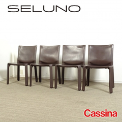 ◾︎SELUNO◾︎ 【展示良品】Cassina カッシーナ  412 CAB / キャブ アームレスチェア 4脚セット / マットブラウン本革 123万 v515