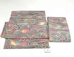 【中古】作り帯 正絹 ピンクぼかし地に枝花模様