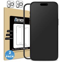 Mothca アンチグレア iPhone 14 Pro Max ガラスフィルム (2枚)＋iPhone 14 Pro Max カメラフィルム(2枚) 強化ガラス 液晶保護フィルム ゲームフィルム ガイド枠付き サラサラ タッチ感 Dynamic I
