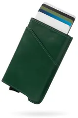 Dark Green [zepirion] キャッシュレスに最適化 クレジットカードケース 本革 スキミング防止 磁気防止 スライド式 スリム 薄型 アルミニウム メンズ レディース Quick Wallet 2 Leather (Dark Green)