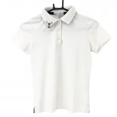 ★特価★MUスポーツ 半袖ポロシャツ 白 襟刺しゅう 襟裏ボーダー 背面プリント  レディース 38(S) ゴルフウェア M・U SPORTS