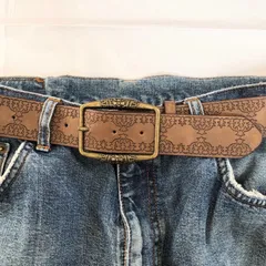 ウエスタンベルト ブラウン　ヴィンテージ アンティーク　レザー アメカジ 90s y2k 02-005