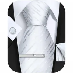 FACIACC 結婚式 ネクタイ メンズ シルク ネクタイ チーフ タイクリップ カフスボタン4点セット ストライプ柄 ハンカチドット フォーマル 高級 紳士 礼服 ビジネス 就活 入学式 卒業式 忘年会 ギフトボックス付き 手洗い 幅8.5cm全長150cm