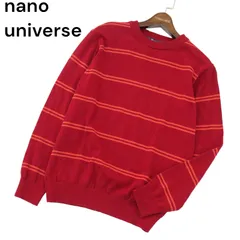 nano universe ナノユニバース 通年 ボーダー★ クルーネック コットン ニット セーター Sz.S　メンズ 赤