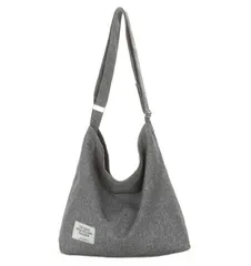 キャンバス ショルダーバッグ 《グレー》 トートバッグ キャンバスバッグ 肩掛け 斜め掛け ファスナー ジッパー付き シンプル 大容量[ゆうパケット発送、送料無料]