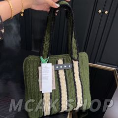 美品 MARNI MARKET CROCHET マルニマーケット ファッション レディース バッグ トートバッグ ニット ハンドバッグ グリーン