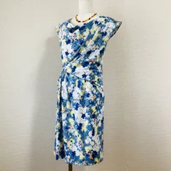 美品【JUSGLITTY】ワンピース　白　青　２　花柄 ノースリーブ エレガント フレア フォーマル カジュアル 結婚式 二次会 通勤コーデ Y2K