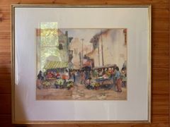 絵画 【ジャカルタ花市場】水彩画  額入り 額付き インテリア アート 壁掛け 70cm×60cm