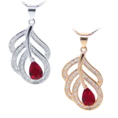 フェザー CZルビーダイヤモンドネックレス ペンダント シルバー925 プラチナ仕上 キュービックジルコニア ジュエリー プレゼント レディース