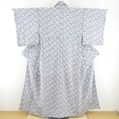 小紋 枝花文様 袷 広衿 灰色 正絹 仕立て上がり カジュアル着物 身丈152cm