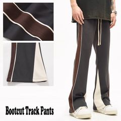 トラックパンツ ブーツカット シューカット リペアデザイン ジャージ ブラック スウェット パンツ フレアー ベルボトム スタックド くしゅくしゅ ストリート系