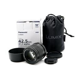 【美品】Panasonic Lumix G 42.5mm F/1.7 ASPH. POWER O.I.S. ブラック 箱/収納袋/レンズフード/レンズキャップ付き
