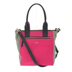 Kate spade ケイトスペード 2WAYトートバッグ  ボーダー キャンバス レザー フューシャ    ピンク レディース / 240001123683
