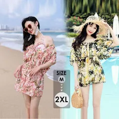 ワンピース水着 ワンピース ワンピ レディース 水着 体型カバー 花柄 小柄 海 温泉 おしゃれ 袖あり 半袖 ぽわん袖 df583c0c0w9