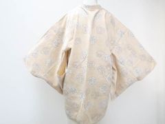 【京松】リサイクル着物 羽織 花文 羽織紐付 正絹 身丈約79.5cm 裄丈約64.5cm kyo7z07-747