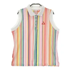 サイズ：L LECOQ GOLF ルコックゴルフ  ノースリーブ ポロシャツ ストライプ柄 ピンク系 [240101204475]# ゴルフウェア レディース ストスト