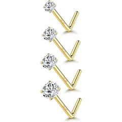 [Jstyle] 鼻ピアス レディース メンズ ボディピアス 鼻ピ 4点 14K ゴールド ノーズ スタッド 20G ステンレススチール スタッド ノーズ 1.5-3mm ラウンド CZ L ノーズ スタッド 低刺激性 ノーズ ピアス (L型) 1