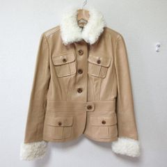 良品 BURBERRY LONDON バーバリーロンドン 裏地ノバチェック ラムファー レザージャケット ブルゾン 38 ベージュ  レディース 古着 中古 USED