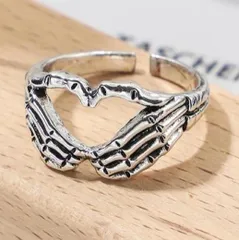 ハンドサイン ハート リング 指輪 メンズ レディース ユニセックス シルバー フリーサイズ 調整可能 個性的 地雷系 韓国ファッション ストリート モード系 おしゃれ かっこいい 可愛い アクセサリー ギフト プレゼント