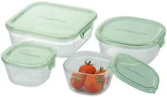 【在庫処分】保存容器 グリーン 耐熱ガラス 4個セット パック&レンジ iwaki(イワキ) PS-PRN-4G1