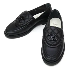 CHANEL 希少サイズ人気パール 39 ローファー黒ファー25cm