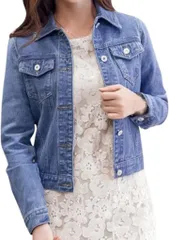 toasoa デニム ジャケット レディース ショート丈 アウター gジャン ブルゾン 青 03 -( ブルー,  XL)