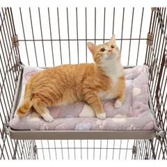 【在庫セール】ふわふわ 洗える リバーシブル キャットタワー 敷く 小動物 猫 犬 ソファ 多機能 2way 通年利用 可愛い 丈夫 頑丈 四隅紐付き - ハンモック 滑り落ち防止 ズレ防止 両面使用 グレー ケージ用 マット ペットベッド 50×35cm 猫