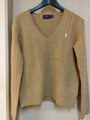 M24　ポロラルフローレン　POLO RALPH LAUREN　ウールカシミヤ素材　ふわもこ　あったかケーブルニット　美品　きれいめ　定番Vネック　ベーシックなアースカラー　カジュアルに