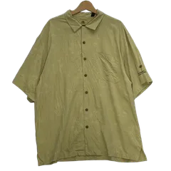 アロハシャツ 総柄 US古着 ボタンダウン オープンカラー シルクシャツ 半袖 シャツ オーバーサイズ ビッグシルエット CHINA製 メンズ XL イエローグリーン