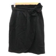 ストロベリーフィールズ STRAWBERRY-FIELDS タイトスカート ひざ丈 リボン 無地 ウール 黒 ブラック /YK13