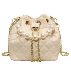 [HARGIO] 巾着バッグ ショルダー レディース キルティング ショルダーバッグ ポシェット 巾着 パーティーバッグ チェーンバッグ パール ポーチ 小さめ ミニ おしゃれ かわいい 結婚式 成人式 ドレス 和装 (オフホワイト) [オフホワイト]