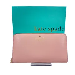 【美品】 kate spade ケイトスペード 長財布 レザー ロングウォレット ラウンドファスナー ピンク 水玉模様