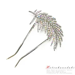 髪飾り 卒業式 入学式 結婚式 ドレス パーティー シルバー ラインストーン オーロラ オーロララインストーン リーフ 葉 キラキ No.10-0424