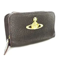 ヴィヴィアンウエストウッド Vivienne Westwood レザーポーチ マルチケース シボ革 オーブ ロゴ ゴールド金具 茶 ブラウン /CK23 ■GY18