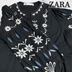 ZARA エンブロイダリー 刺繍  シャツジャケット ザラ   花柄 リネン ブラウス USA  M